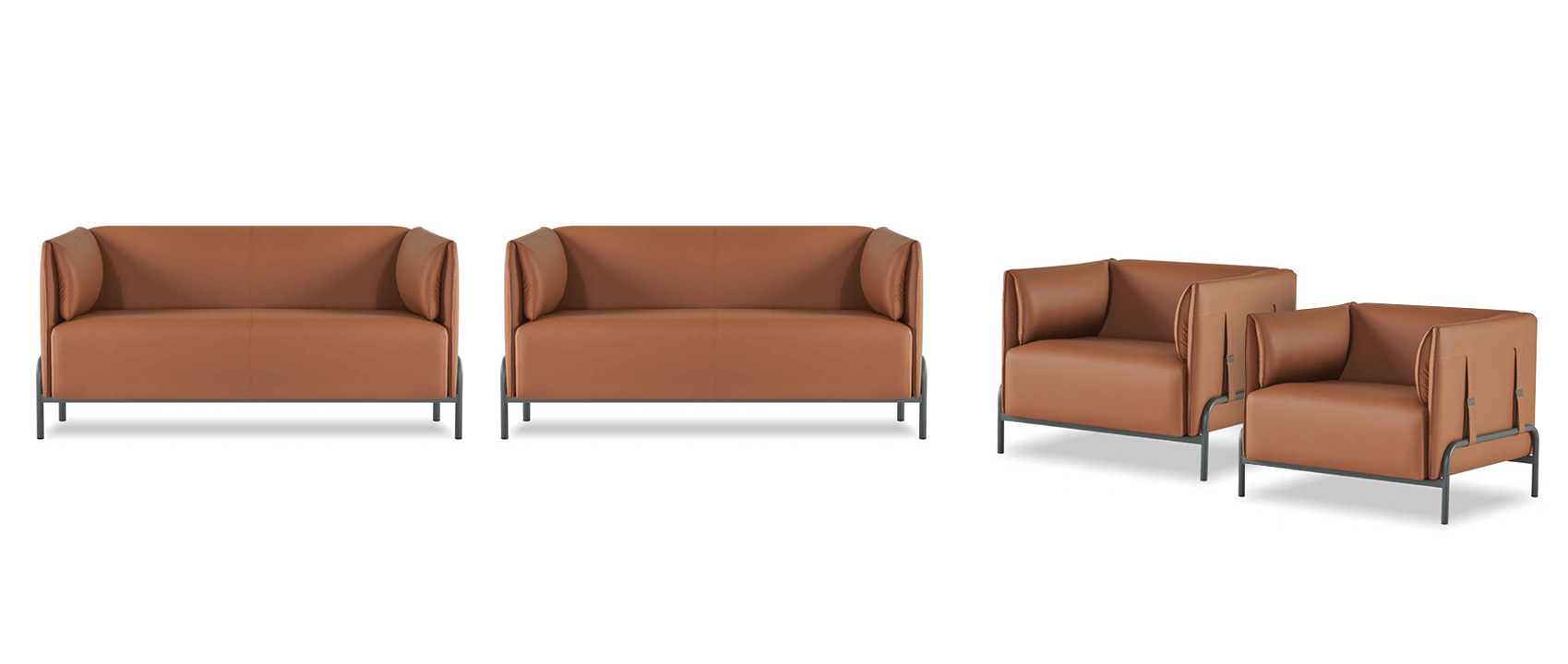 Office room set 4 pieces 2x armchairs with 2x armchairs brown unicolored modern