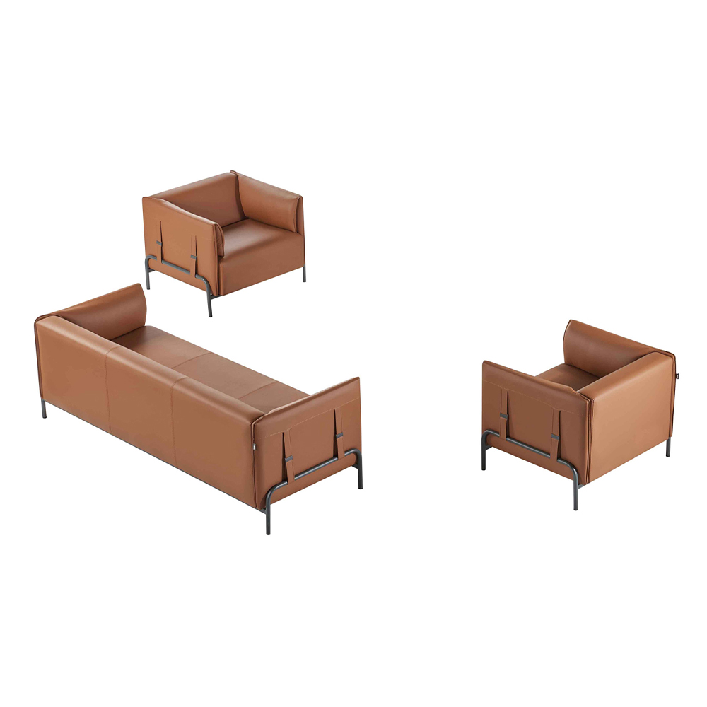 3-piece office seating furniture set, 3-seater with 2 armchairs, brown color, home office.
