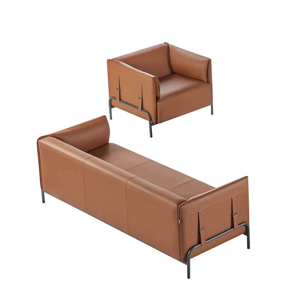 Home Office 2-piece 3-seater with armchair Brown Solid Color Modern Design