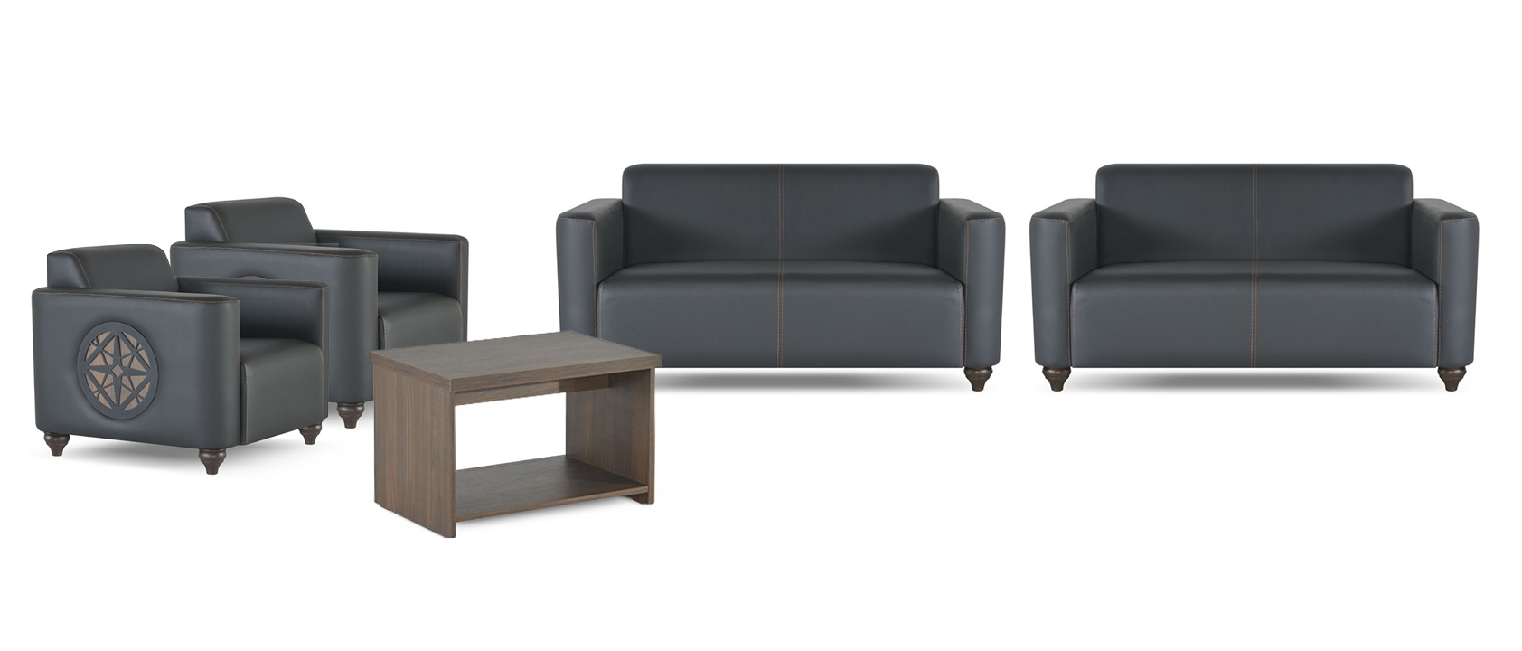 Noble black office furniture, elegant study three-seater, coffee table, armchair.