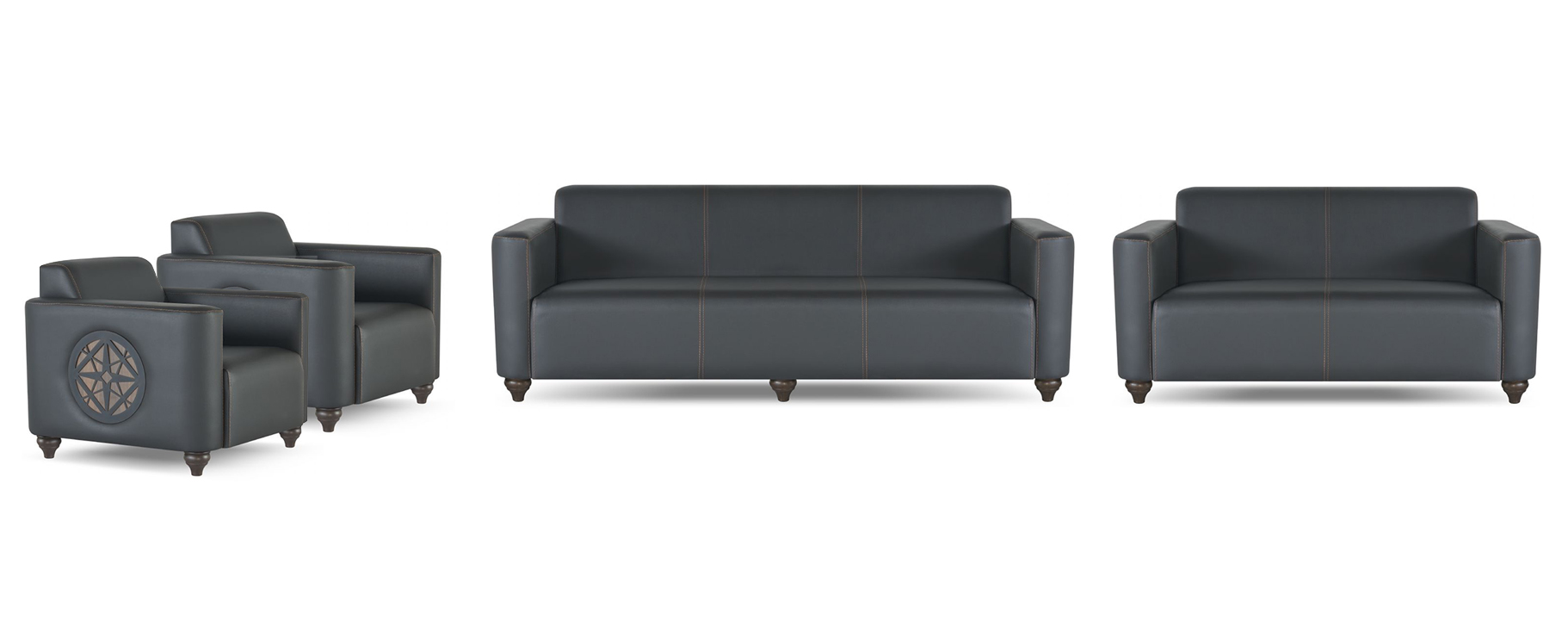 Office Room Set 4-piece 3-seater 2-seater 2x Armchairs Black Solid Color