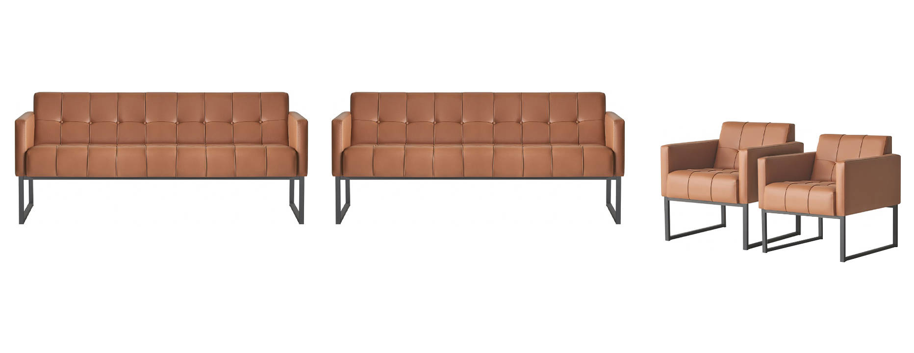 Living room set 4 pieces 2x 3-seater 2x armchair brown solid color