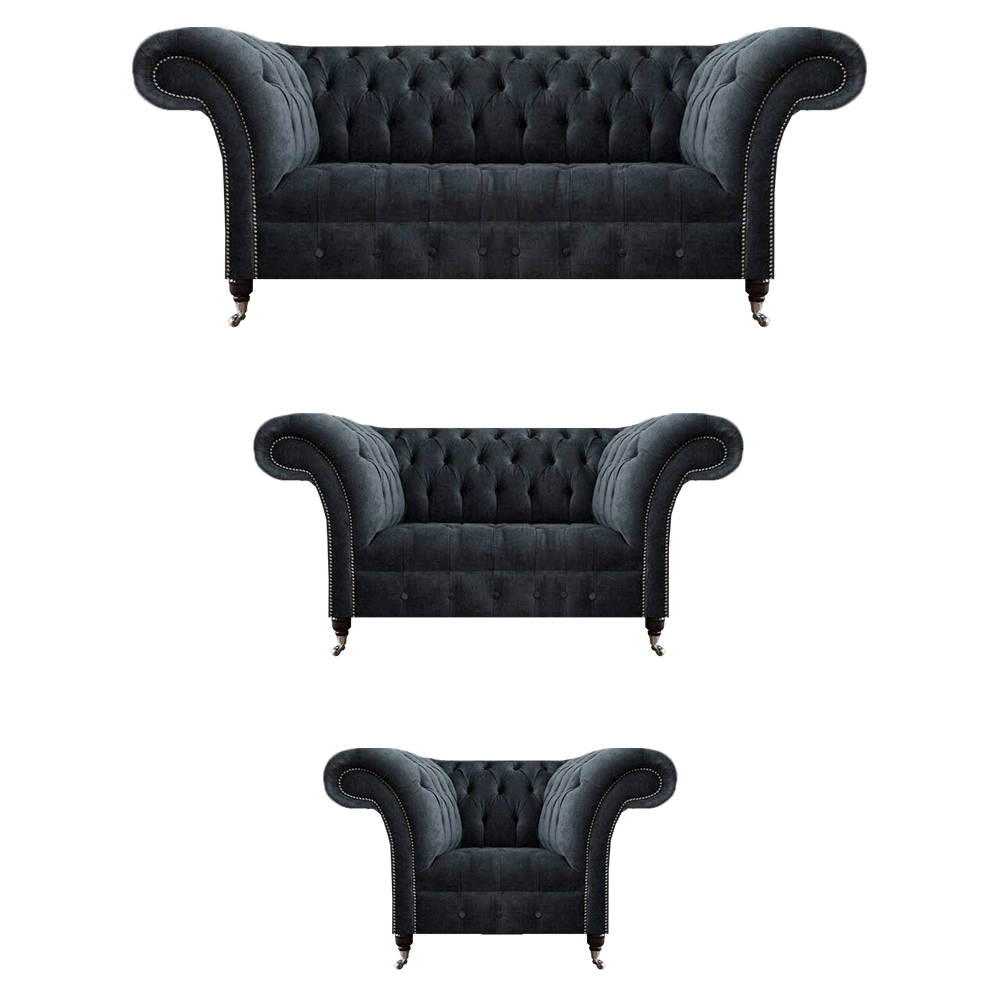 Sofa set Gray 3+2+1 Sofas Seating Textile Modern Upholstered Furniture Chesterfield
