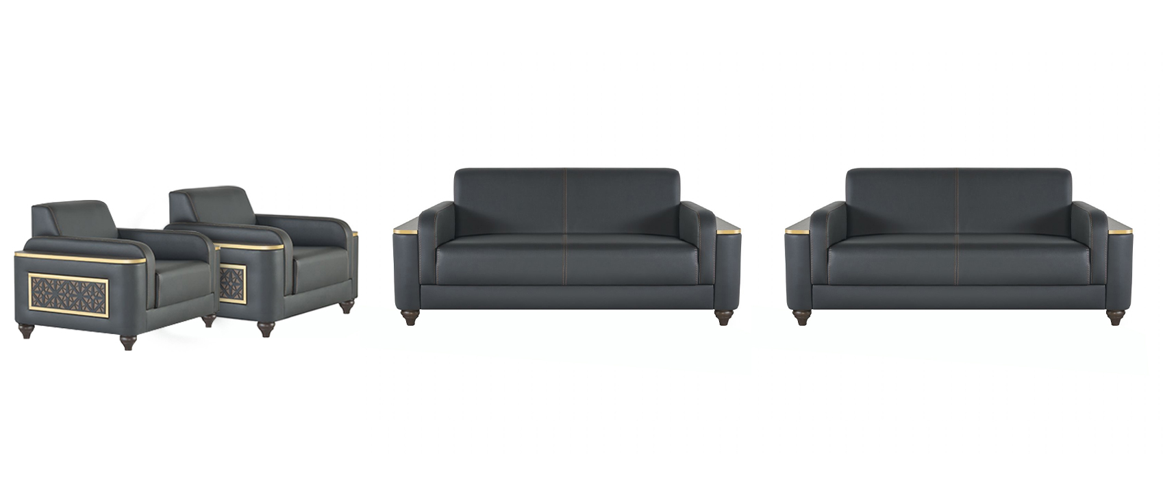 Office Room Sofas Modern Design Living Room Set 4-piece Black Solid Color