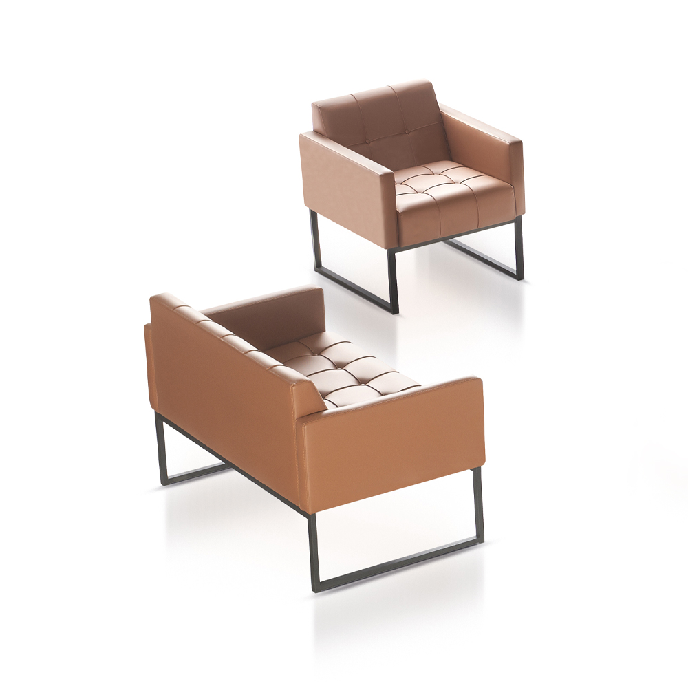 Brown Office Room Set 2-piece 2-seater with Armchair Solid Color Modern Style