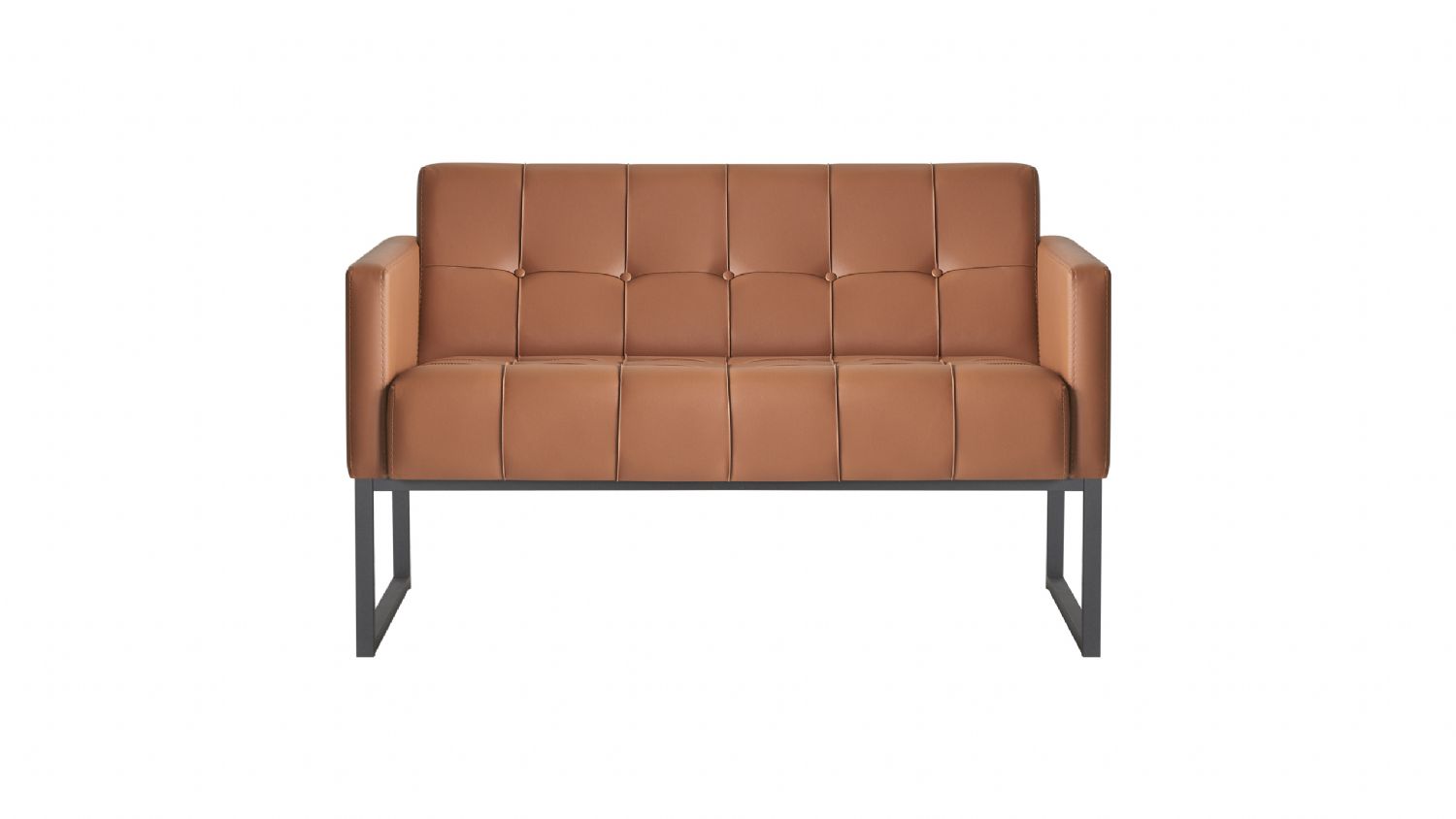 Brown 2-Seater Sofa Solid Color Modern Design Office Living Room
