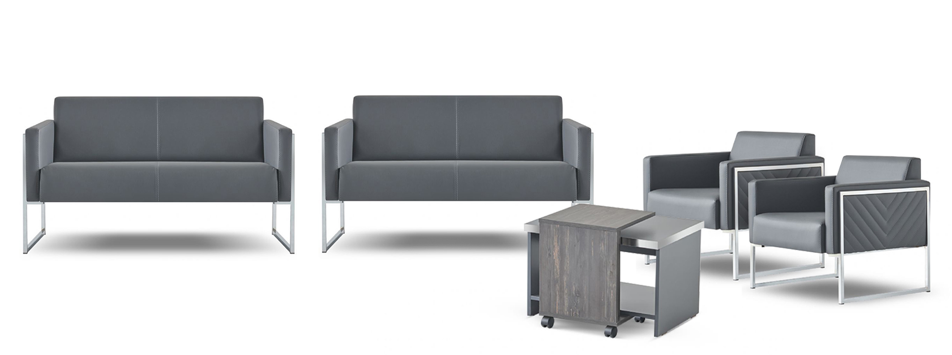 Home office set 5 pieces 2x 2-seater 2x armchair coffee table gray solid color