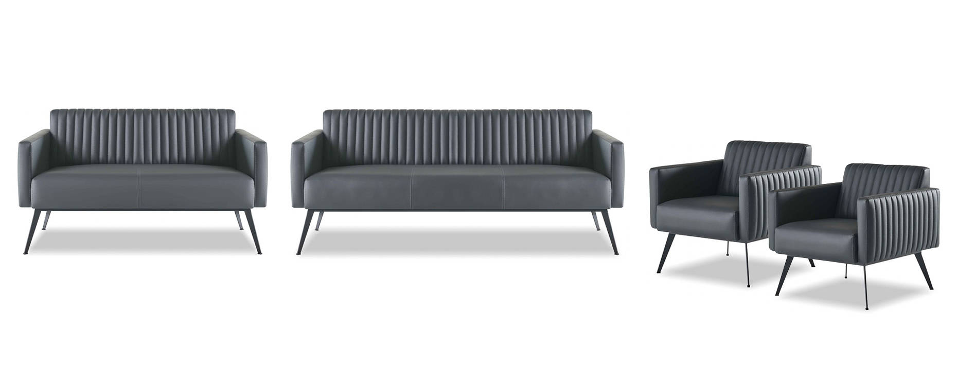 Home office set 4-piece 3-seater 2-seater 2x armchairs black monochrome