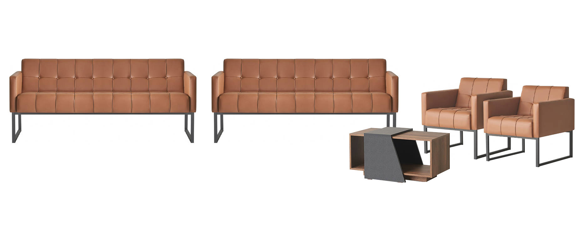 Home office set 5 pieces 2x 3-seater sofa 2x armchair coffee table brown gray style