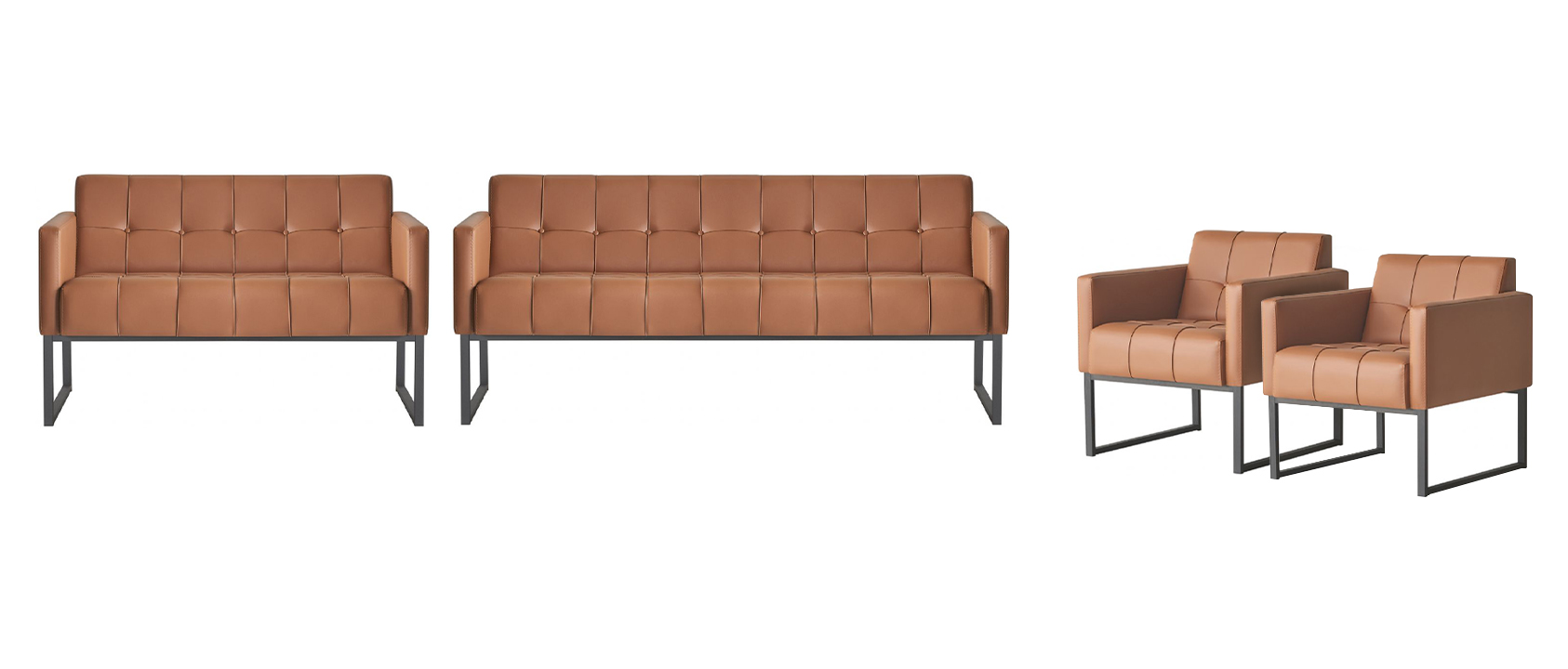 4-piece study room set: 2x 3-seater sofas, 2x armchairs, brown, solid color, modern style