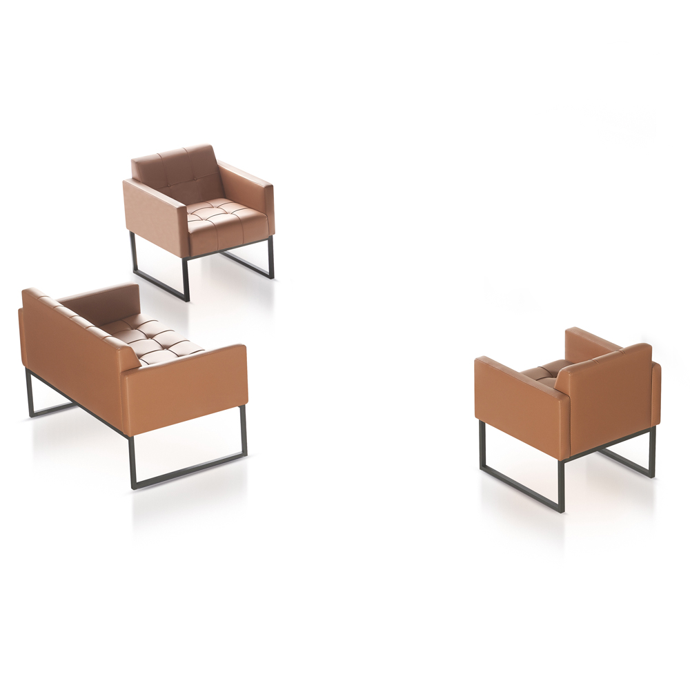3-piece study room set 2-seater 2x armchairs brown solid color living room