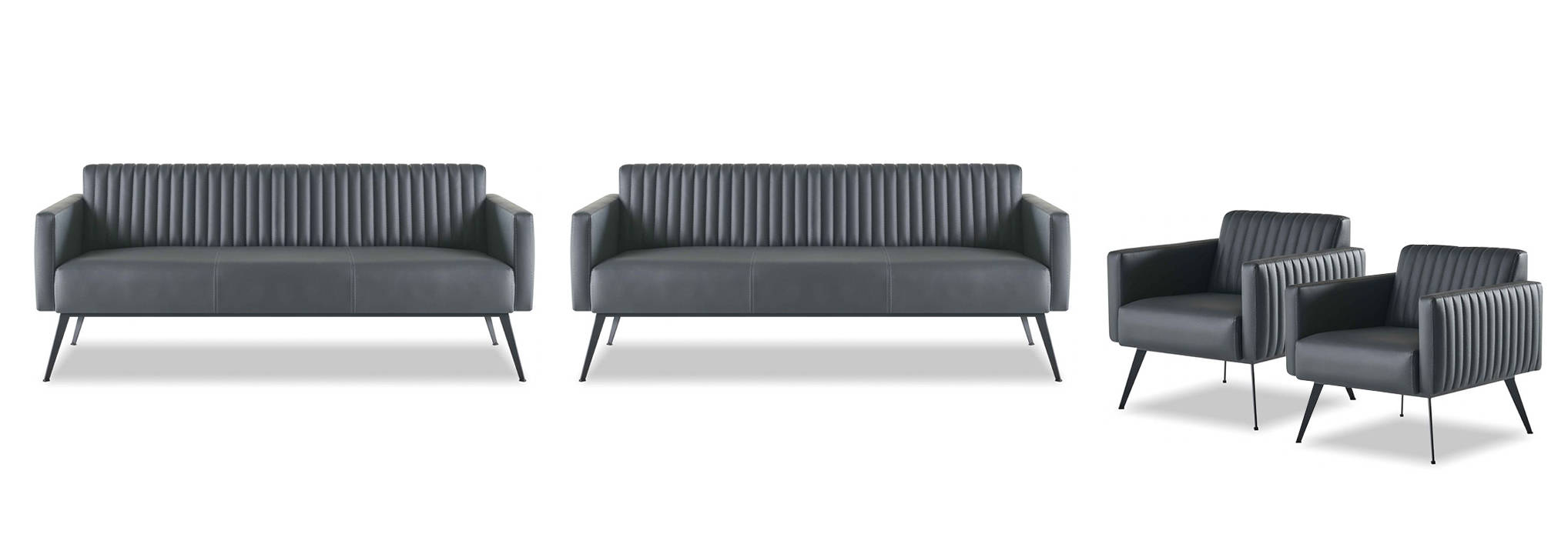 Home Office Set 4 pieces 2x 3-seater 2x armchairs Black Solid Color Modern