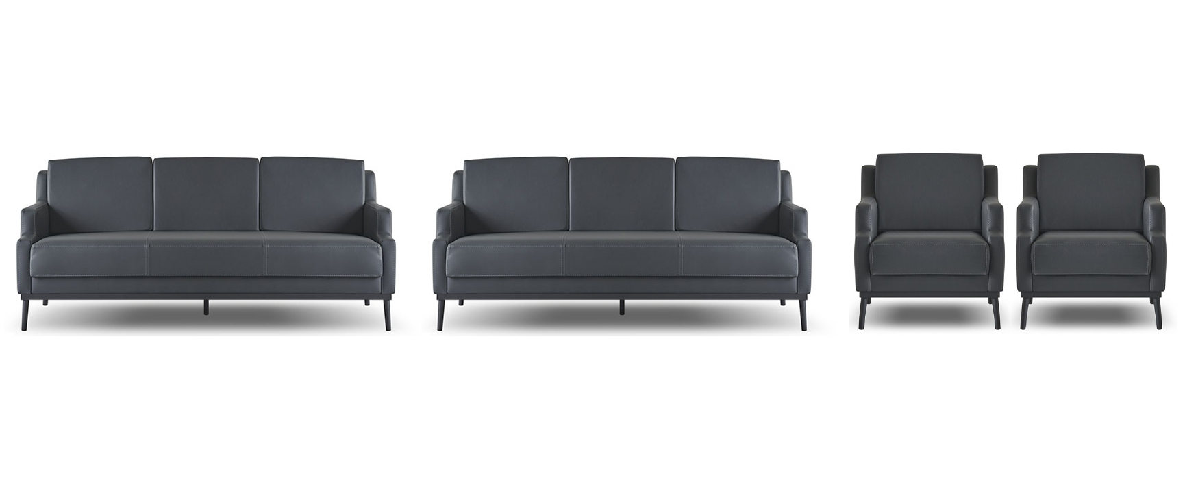 Home office set 4 pieces 2x 3-seater 2x armchair dark gray solid color modern