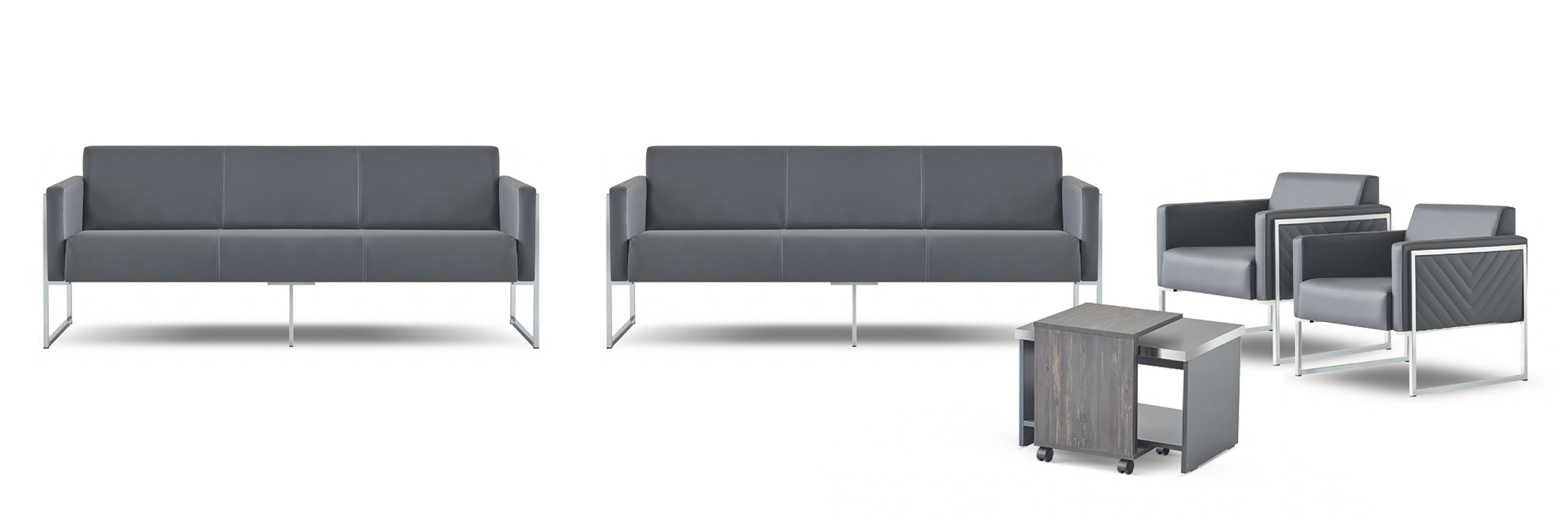 Office Room Set 5 pieces 2x 3-seater 2x armchair coffee table gray solid color