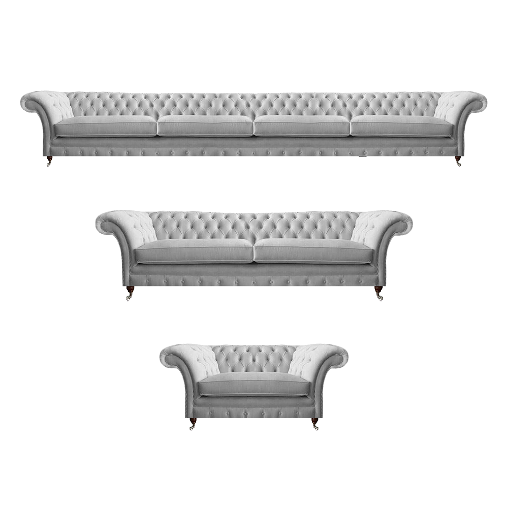 Modern Chesterfield White Upholstered Furniture Designer Seating 3-piece Set
