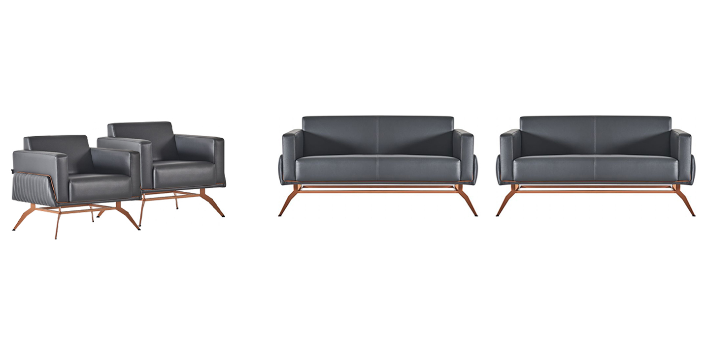 4-piece Office Set Sofas 2-Seater Armchair Gray Solid Color Living Room