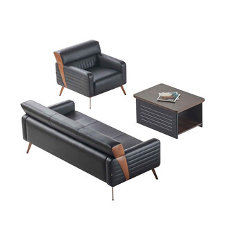 Sofa 2-seater armchair coffee table office set 3-piece black solid color