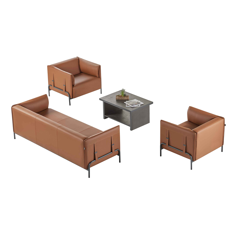 Office set 4 pieces 3-seater 2x armchairs coffee table brown gray two-colored