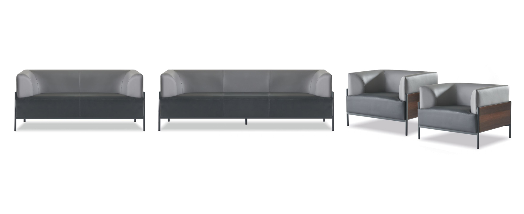 Complete optimal leather sofas 4-piece comfortable seating furniture black color