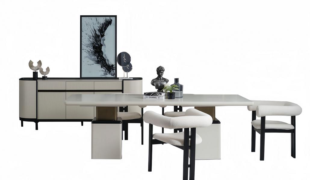 Luxury dining room set dining table with sideboard cabinet wooden furniture beige