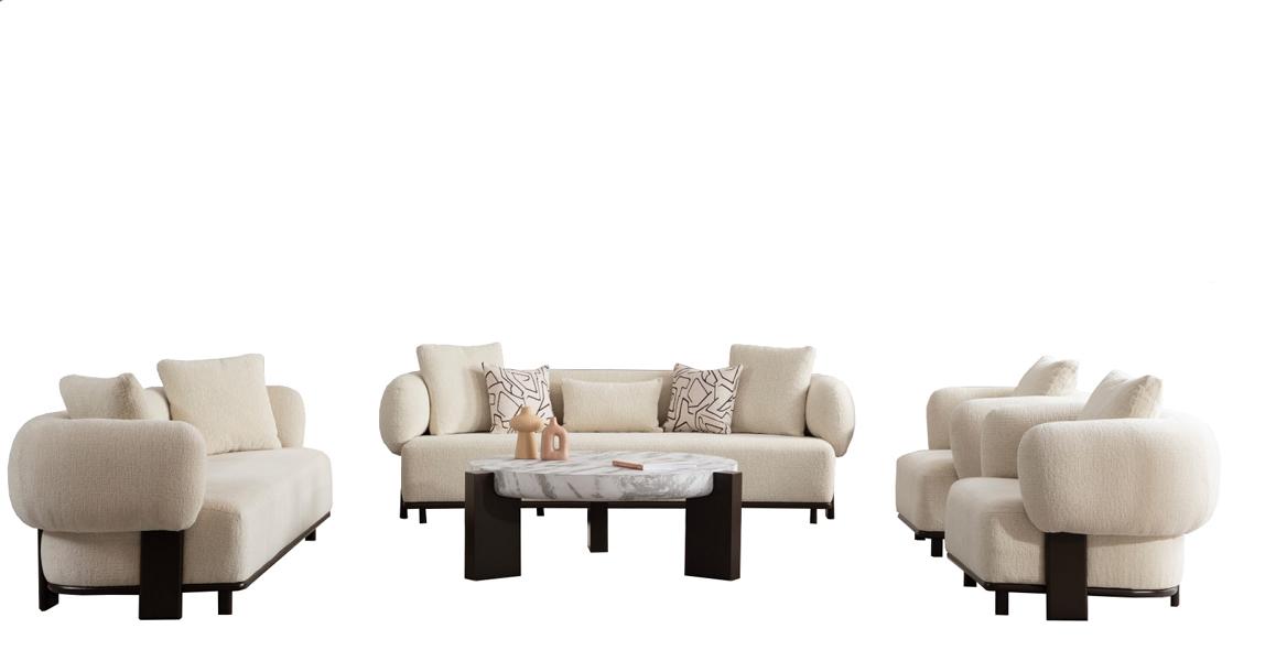 Living room set 2x sofas 3-seater 2x armchairs coffee table couch set beige