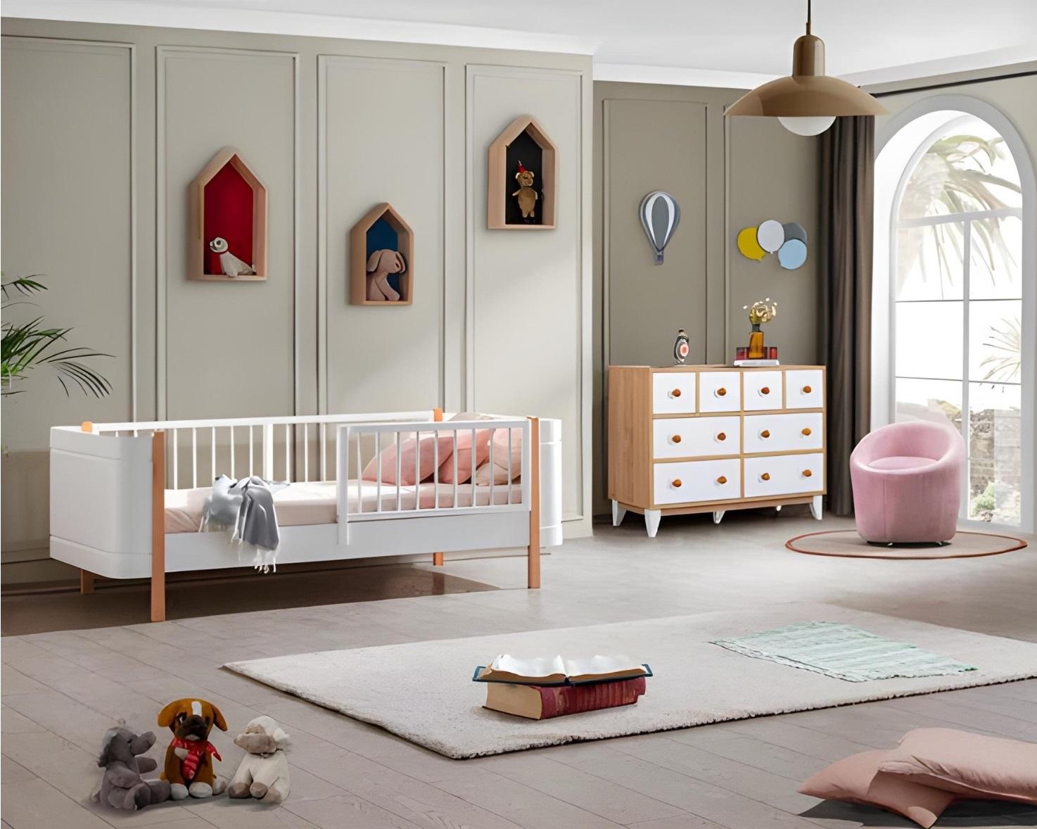 Modern white children\'s room furniture luxury set children\'s bed chest of drawers new