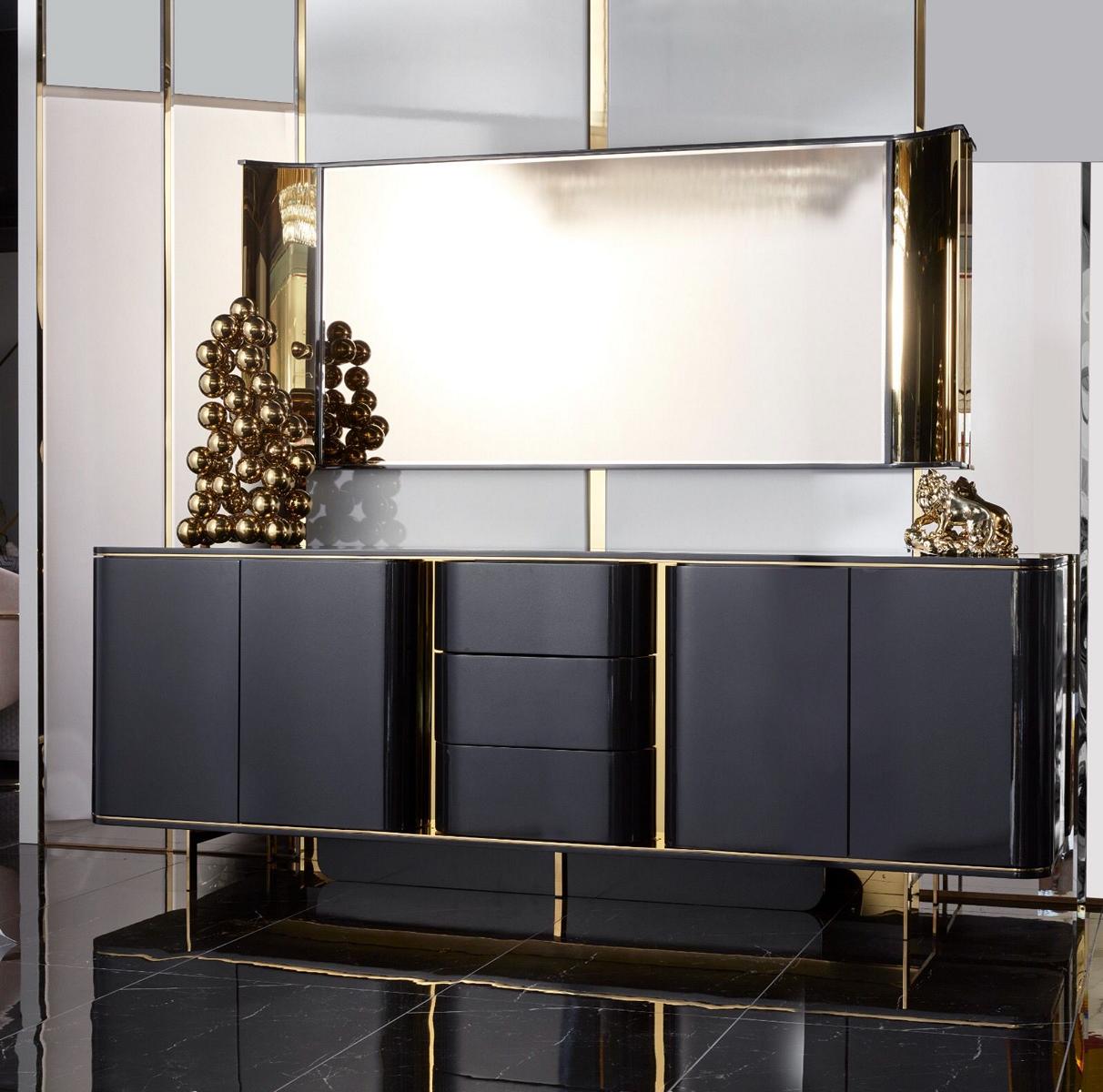 Living room sideboard mirror black console wood metal style modern