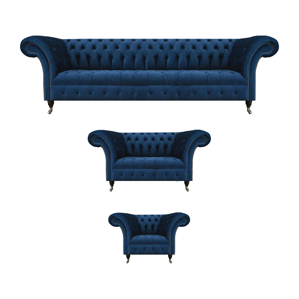 Complete dark blue Chesterfield sofas designer armchair 4-seater 3-piece