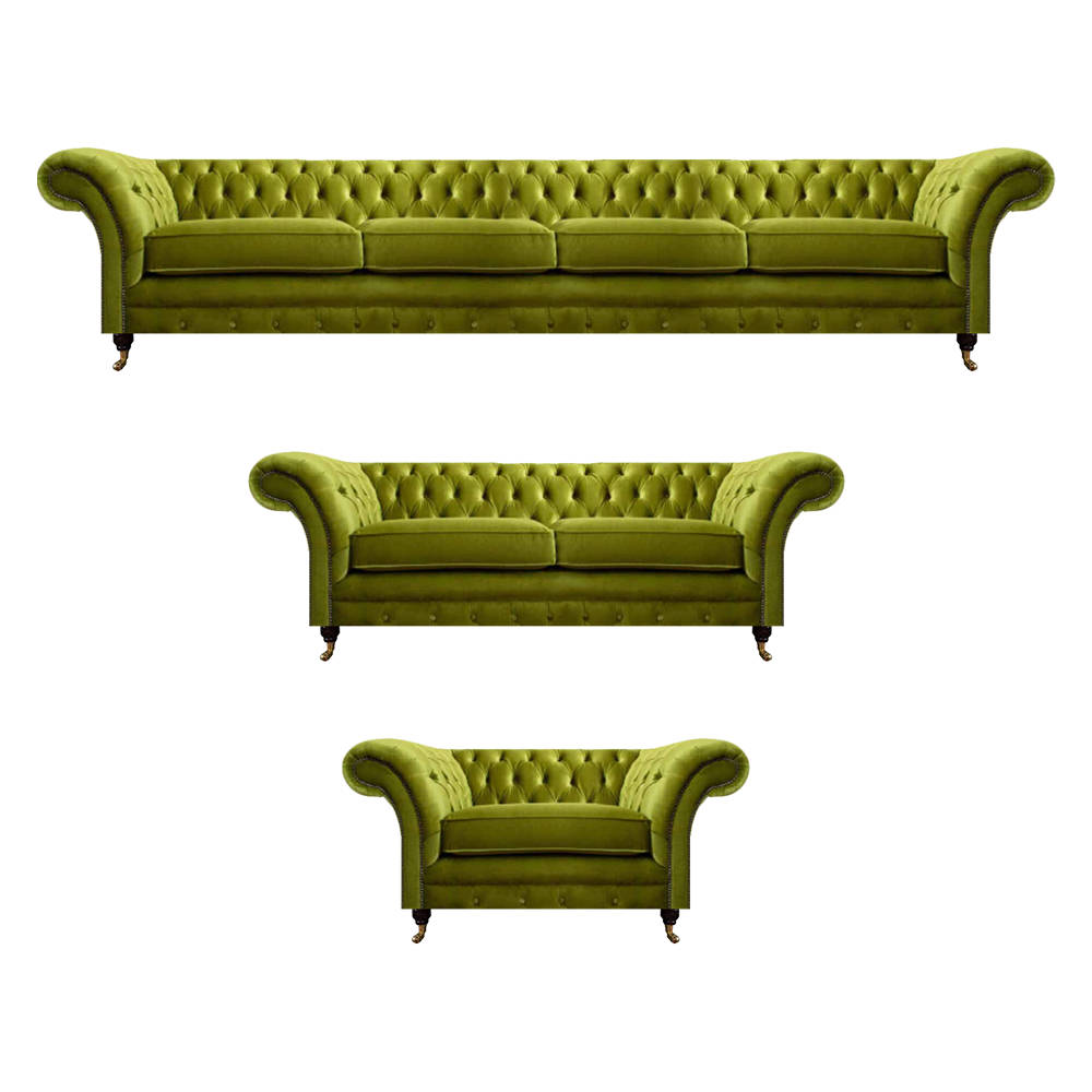 Olive green Chesterfield sofas modern seating group armchair 2-seater
