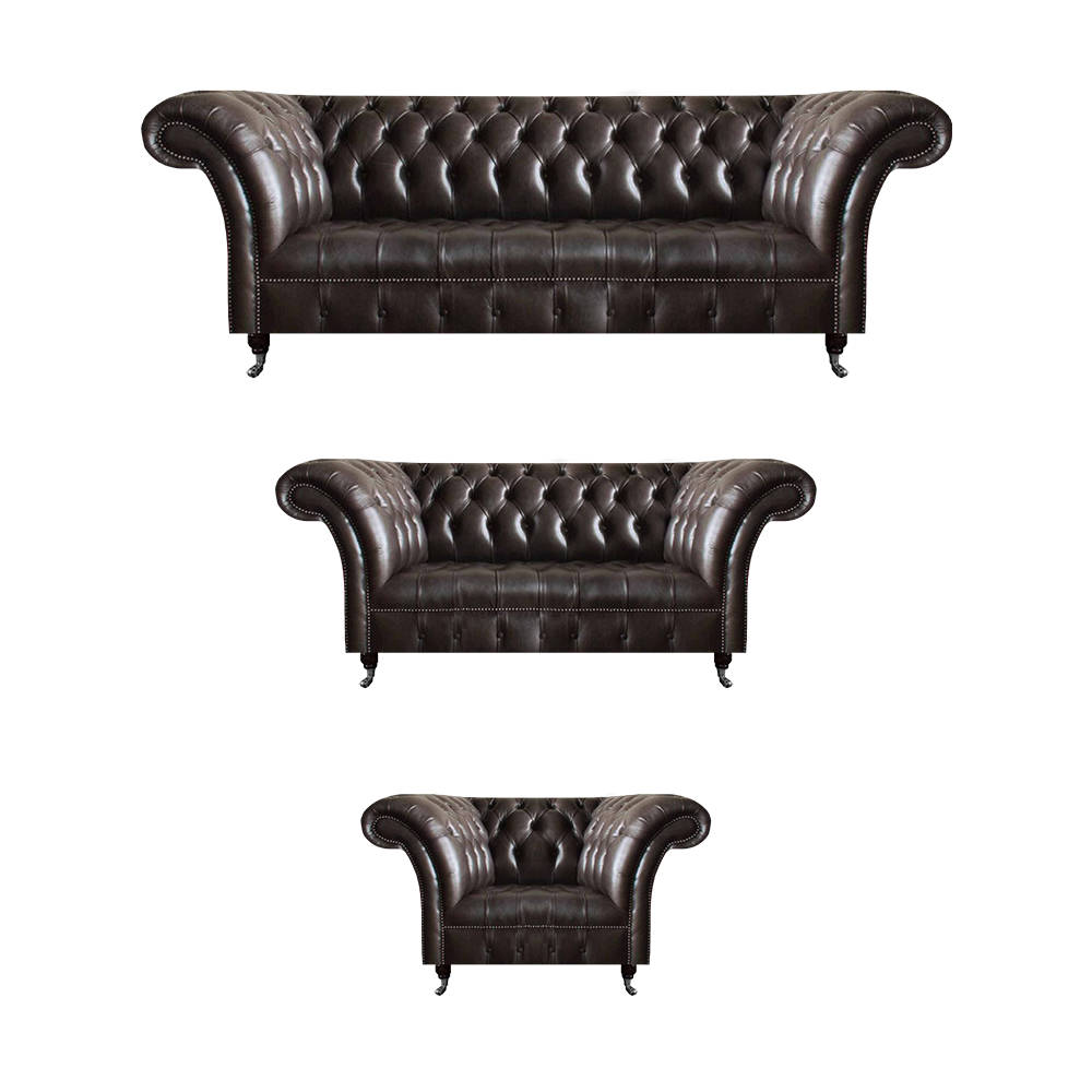 Chesterfield Dark Brown Couch Designer Set Living Room Furniture