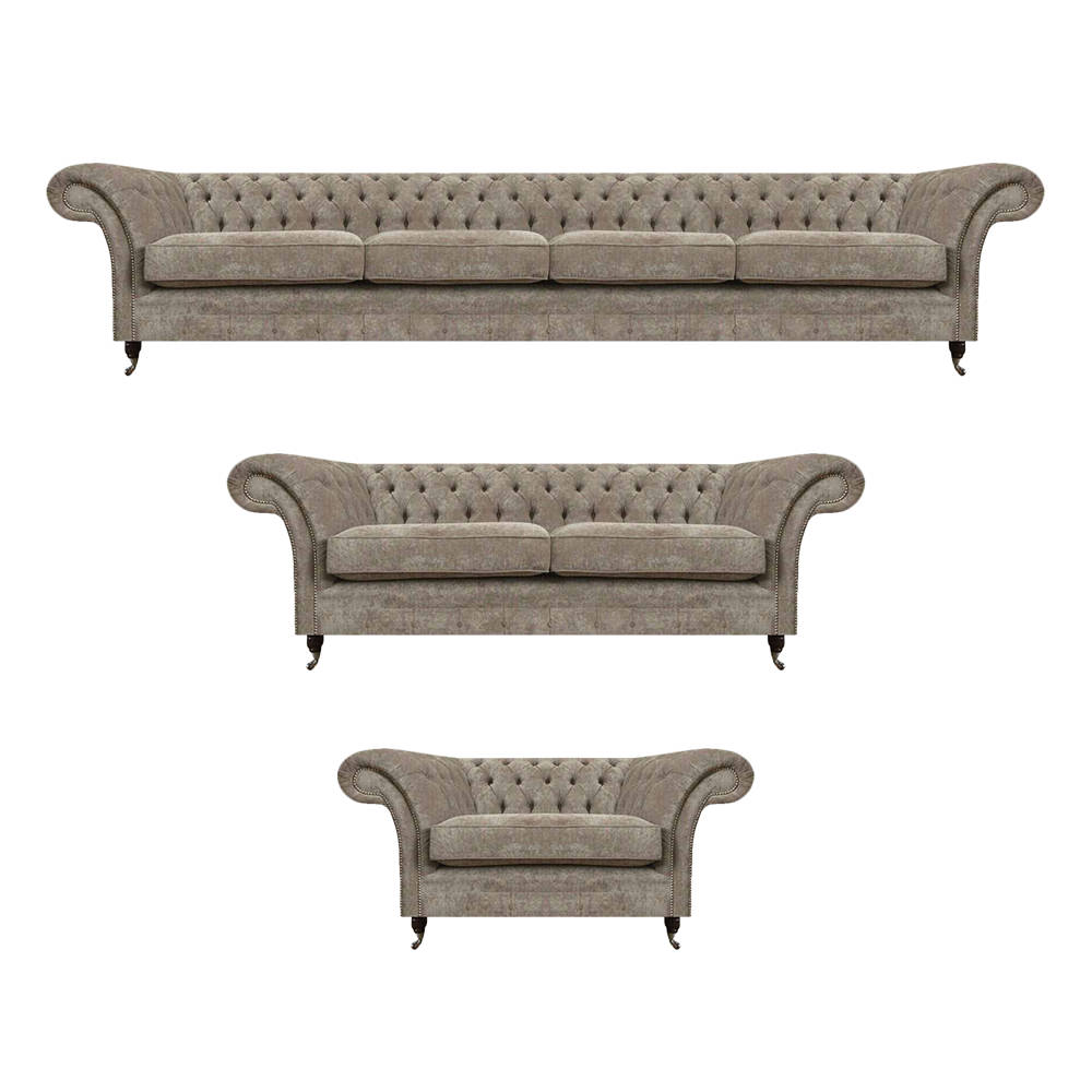 Chesterfield Light Grey Upholstered Set Modern Textile Sofas Seating Furniture
