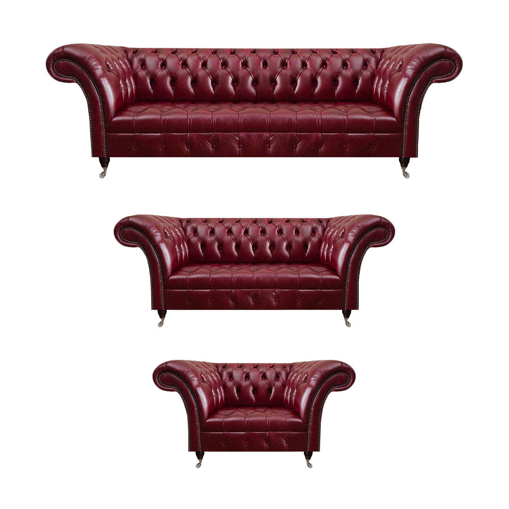 Red Chesterfield Sofas Elegant Living Room Leather Couches Armchairs 3-piece set