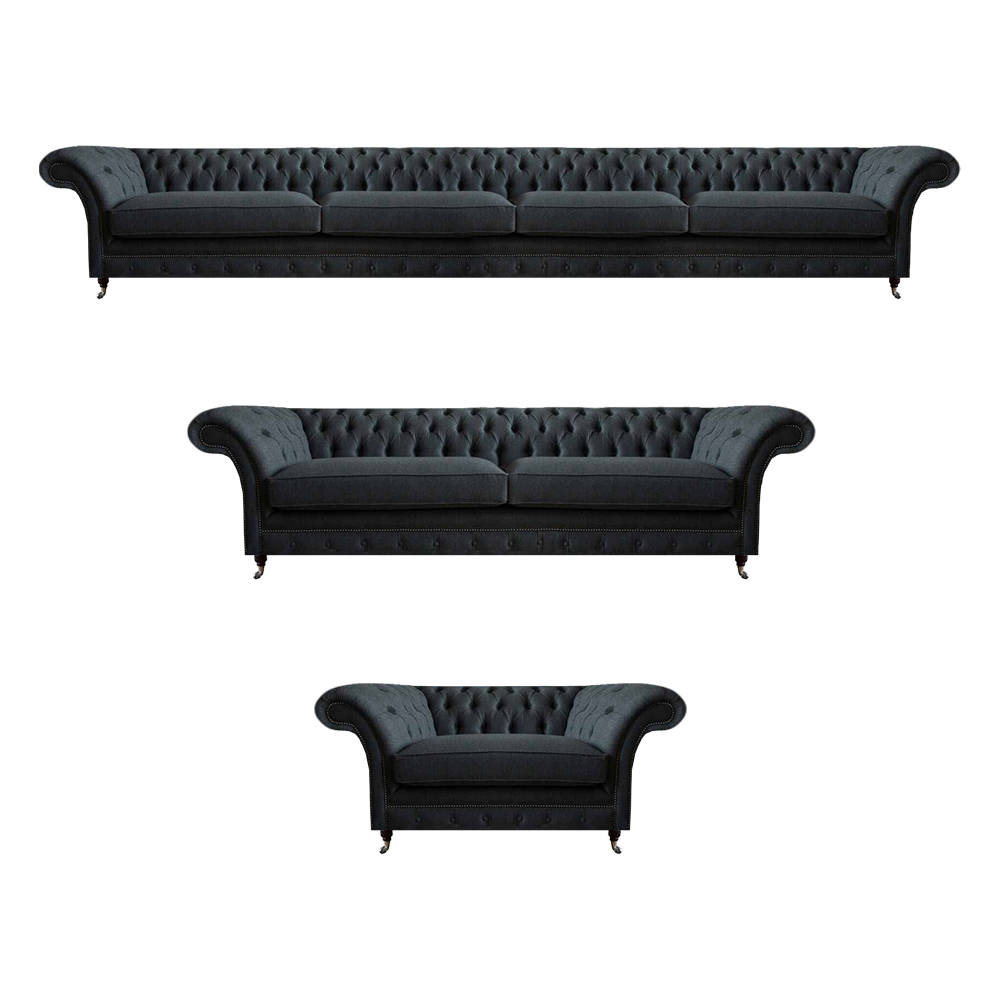Send Chesterfield sofa set, dark gray 4-seater, two-seater, armchair.