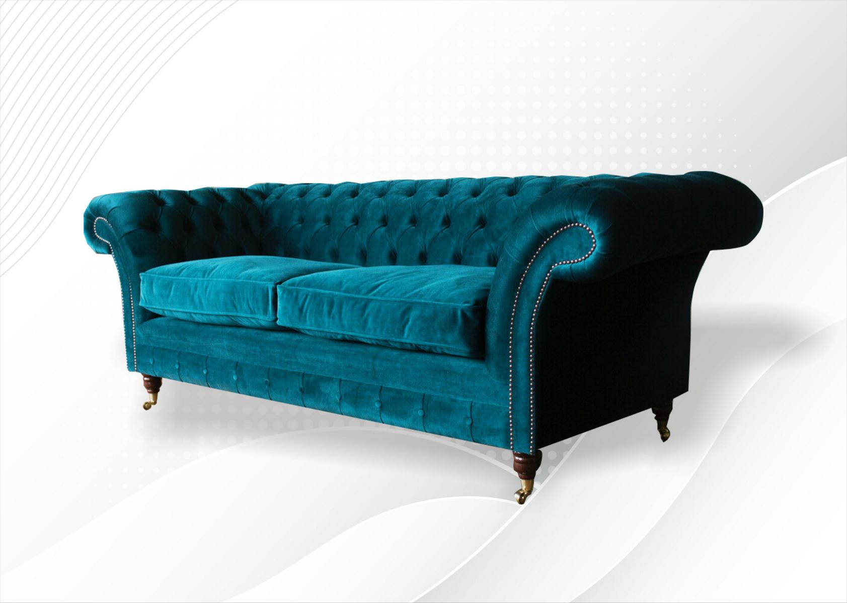 Cozy sofa couch Chesterfield green textile couches upholstered three-seater new