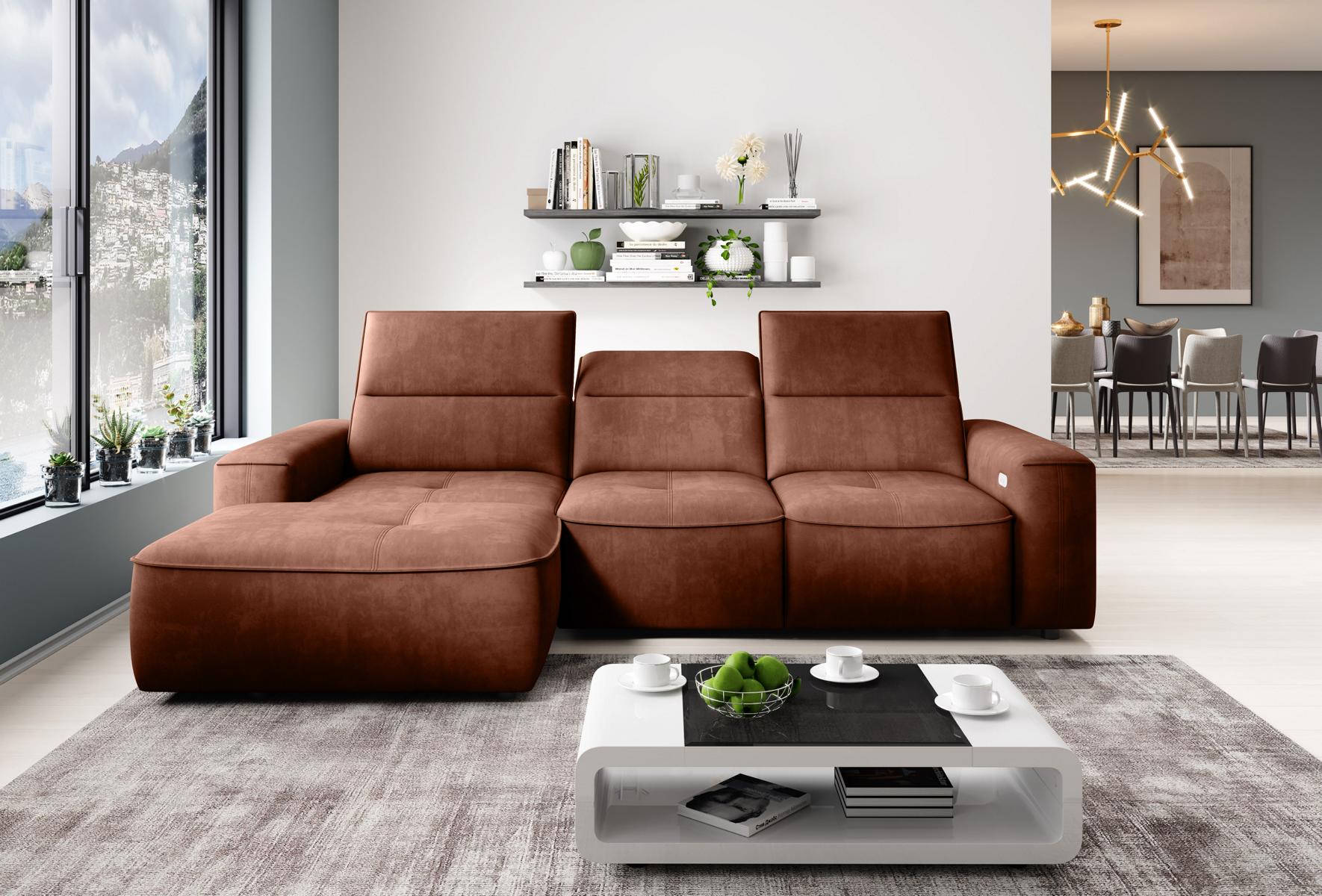 Corner sofa living landscape modern design fabric new brown L-shaped couch.