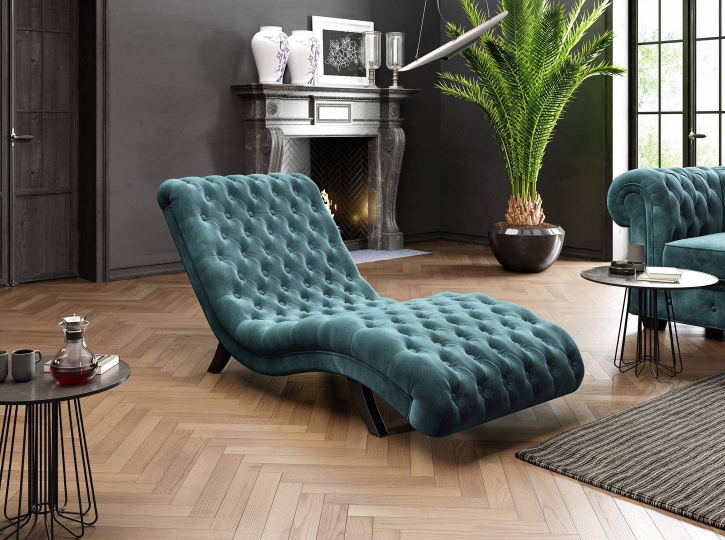 Lounge sofa Chesterfield couch sofa daybed wood metal chaise longue relaxation lounger new