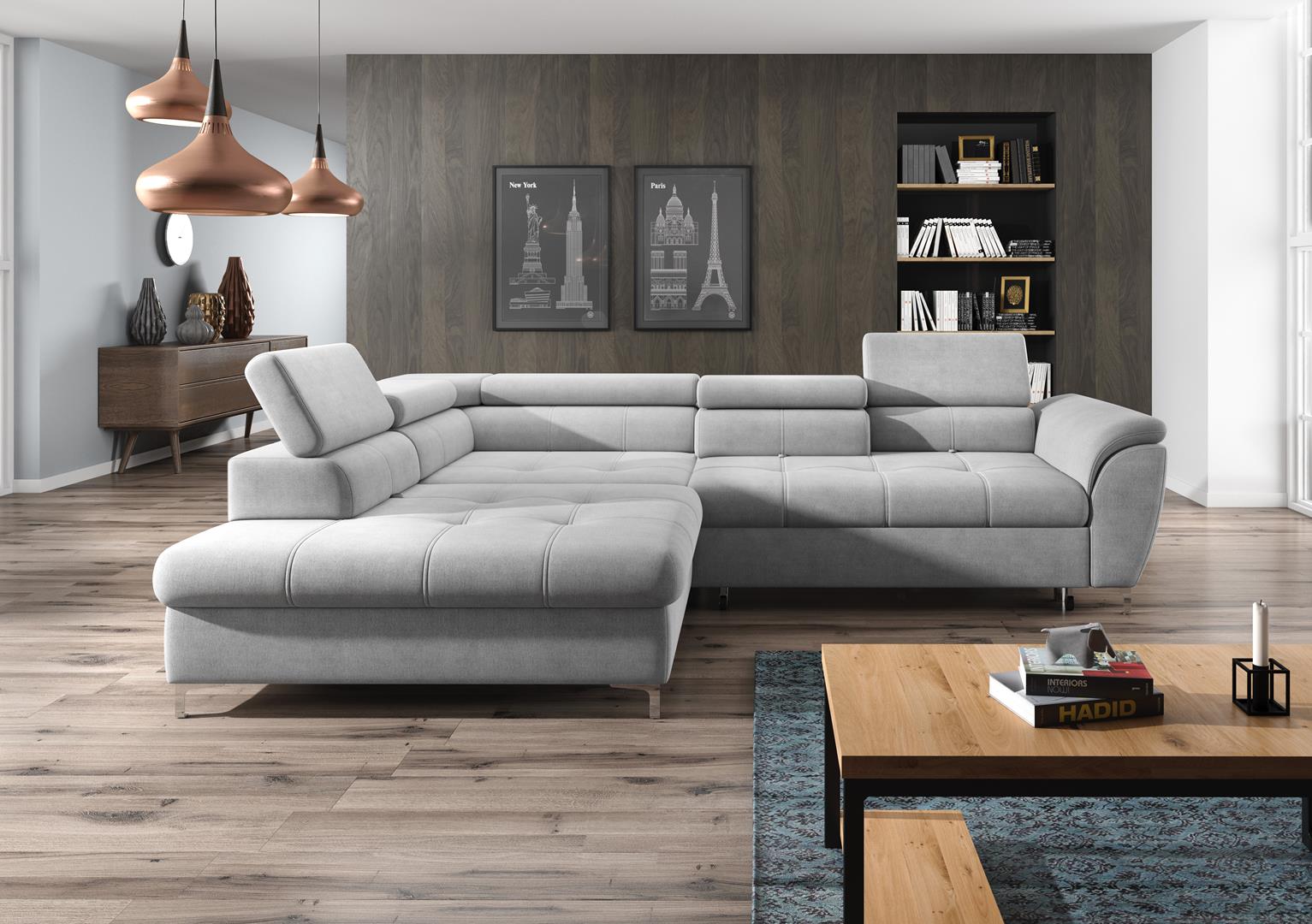 L-shaped corner sofa modern design upholstery textile storage multifunctional fabric