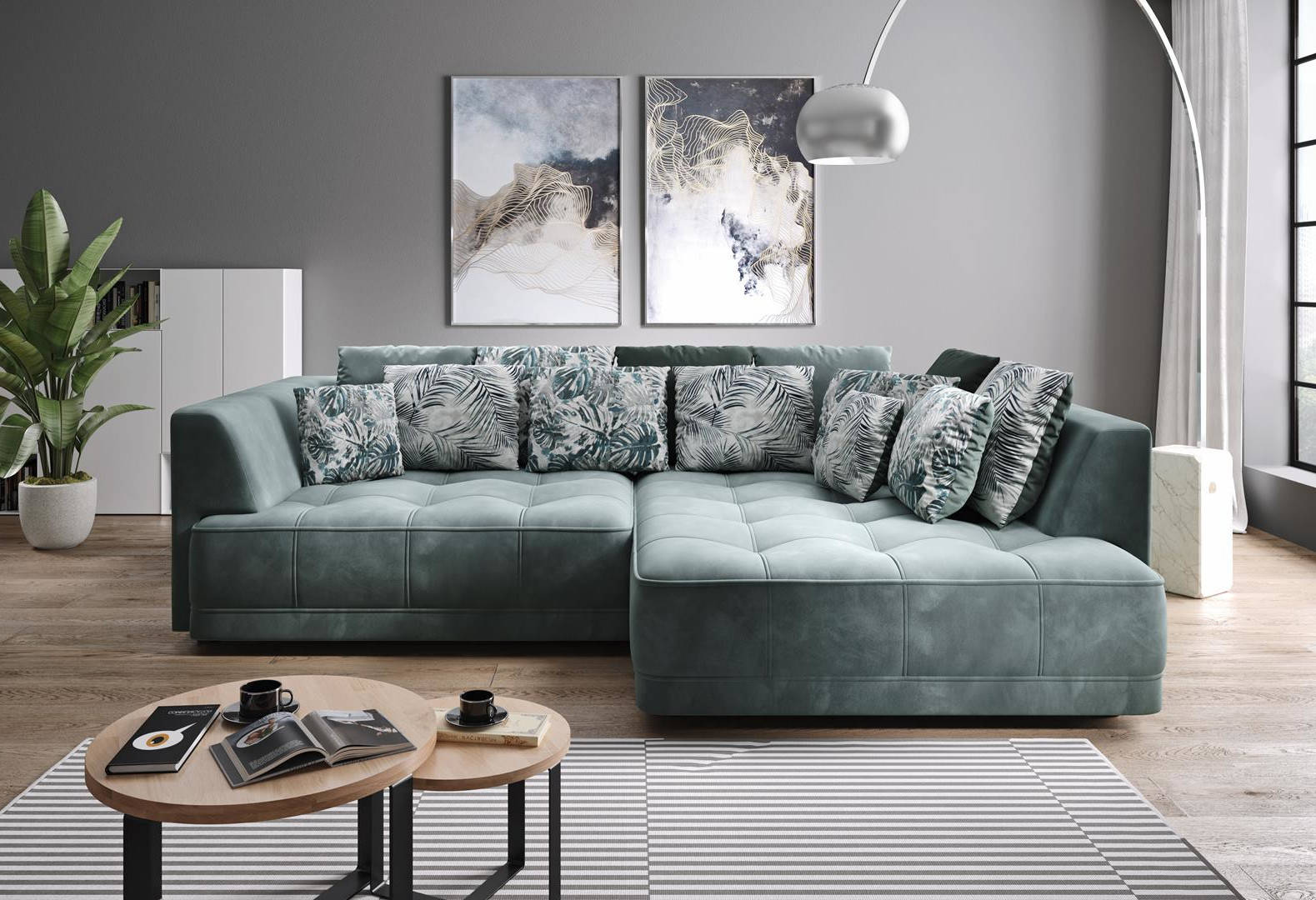 Corner sofa L-shaped living landscape couch corner sofa upholstery green L-shape modern sofa