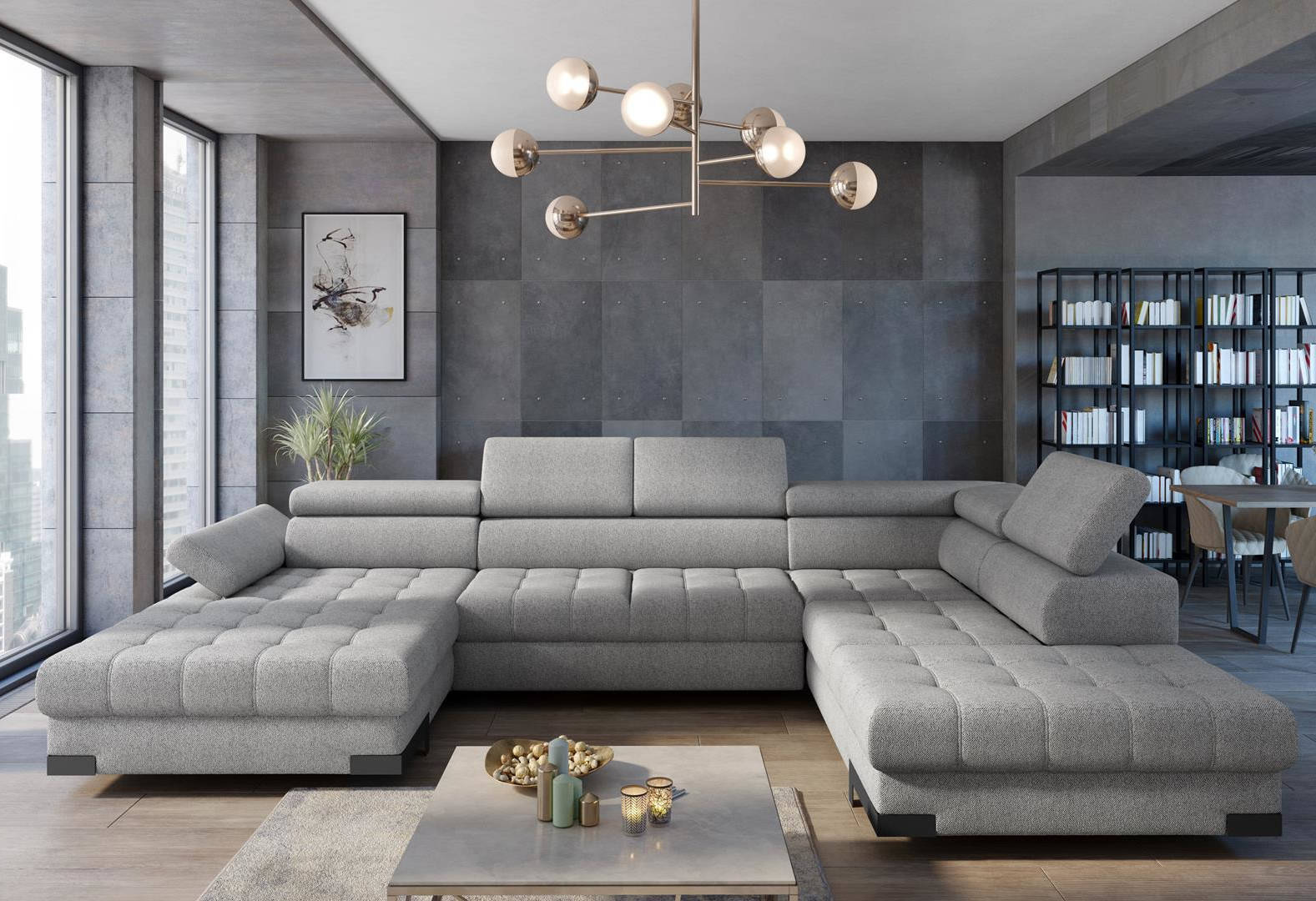 Corner sofa living landscape fabric U-shape bed function couch design upholstery textile corner