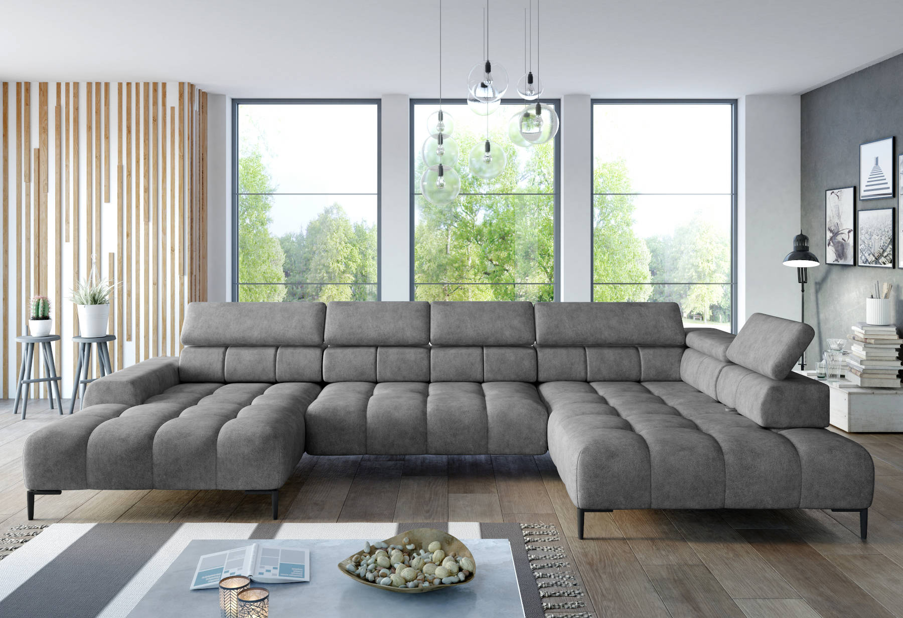 Fabric U-shape couch living area corner sofa bed function modern design sofa textile