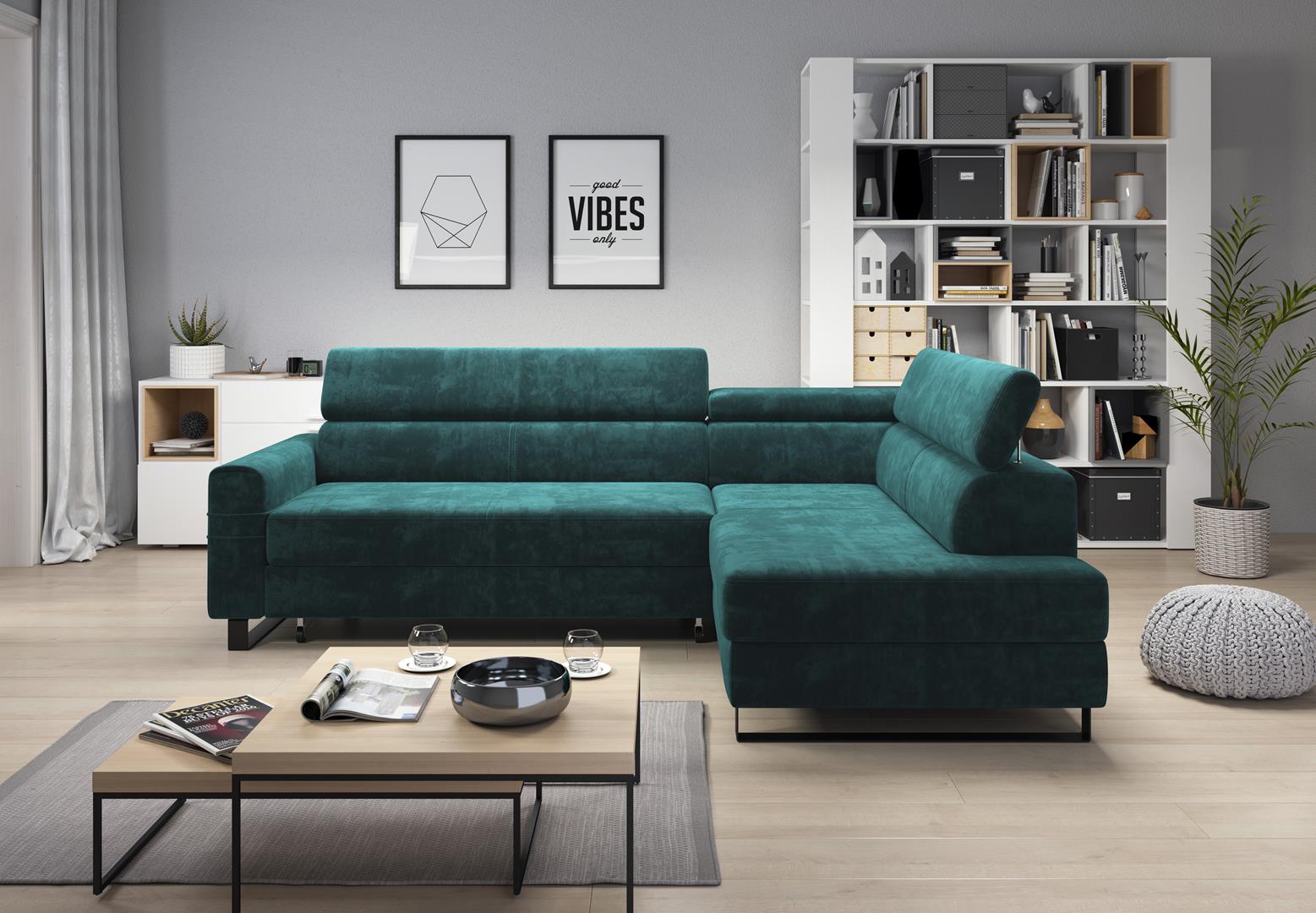 Green corner sofa textile sofa upholstery set modern couch living landscape L-shape