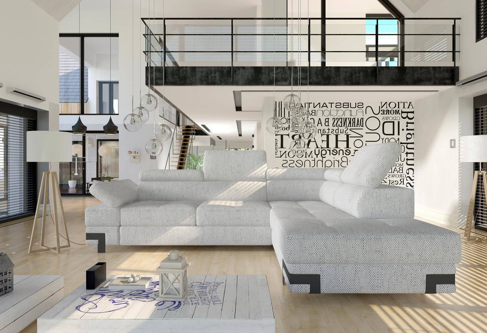 Gray Fabric Corner Sofa L Shape Couch Design Upholstered Textile Modern Sofas