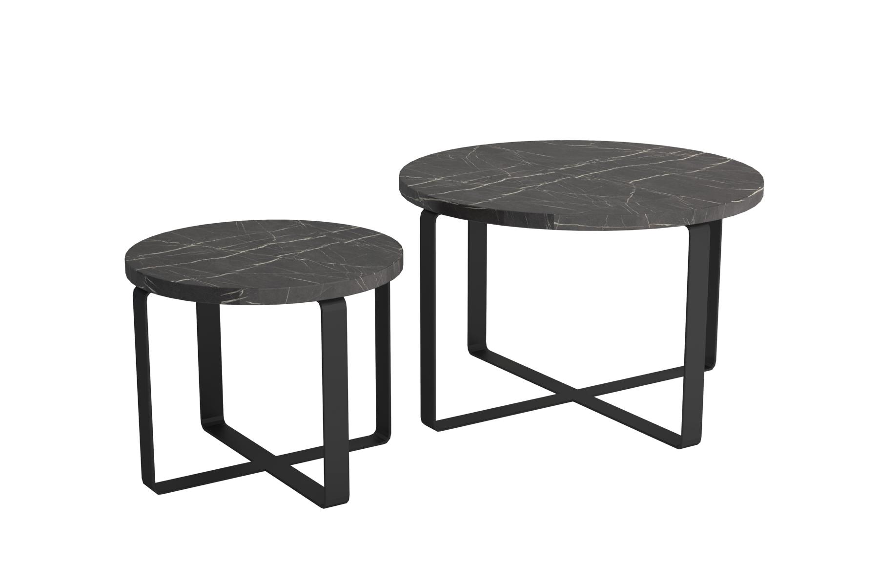 2x Coffee Side Tables Stainless Steel Black Round Furniture Modern Design Set