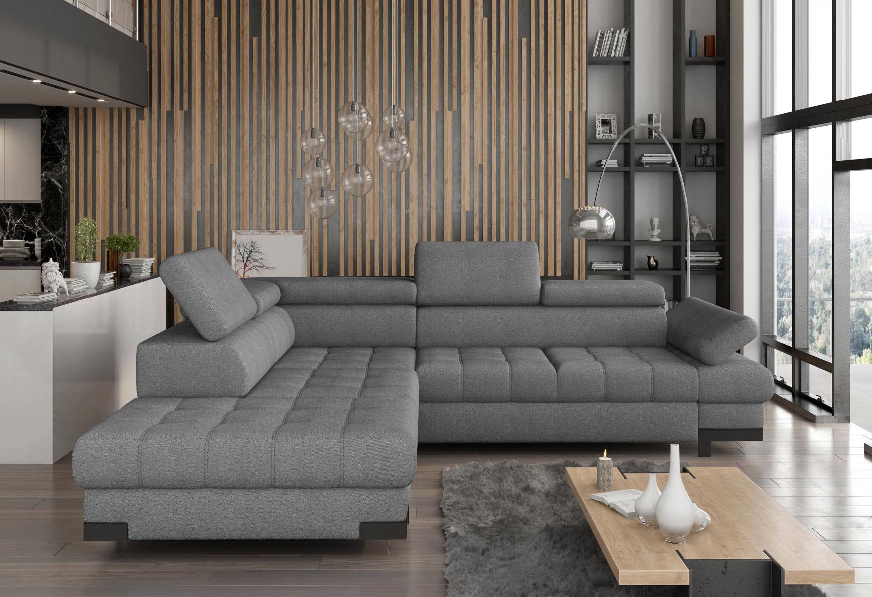 Gray L-shaped sofa couch upholstery corner living area design corner sofa textile leather