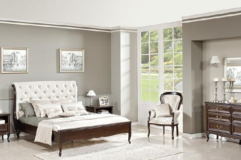 Complete bedroom bed double bed nightstands dresser armchair Chippendale Royal