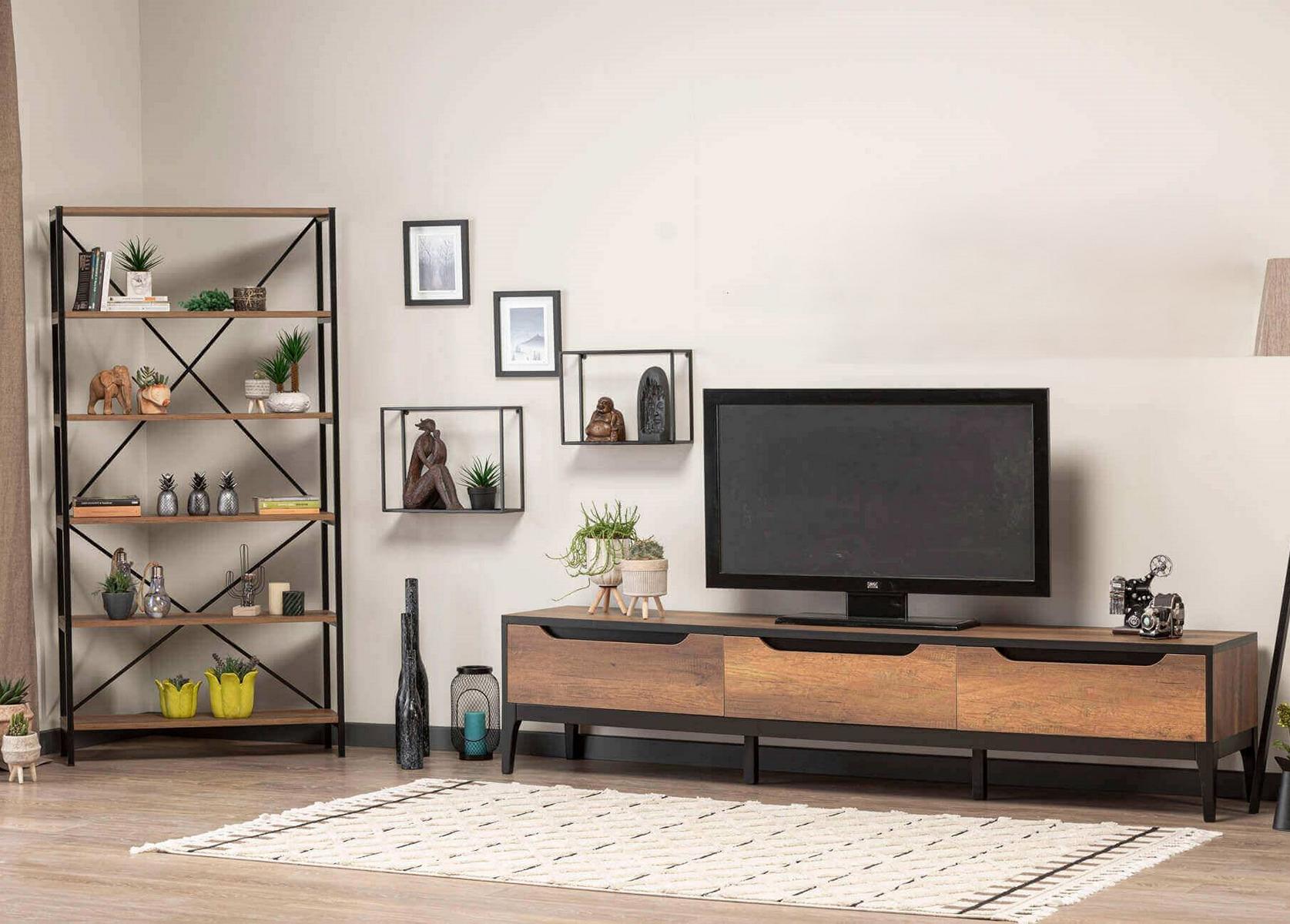 Living room TV stand wooden furniture bookshelf modern decor cabinet wall