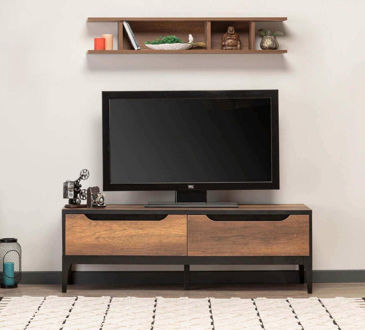 Living Room Set 2-piece TV Stand Wooden Furniture Luxury Wall Shelf Decor