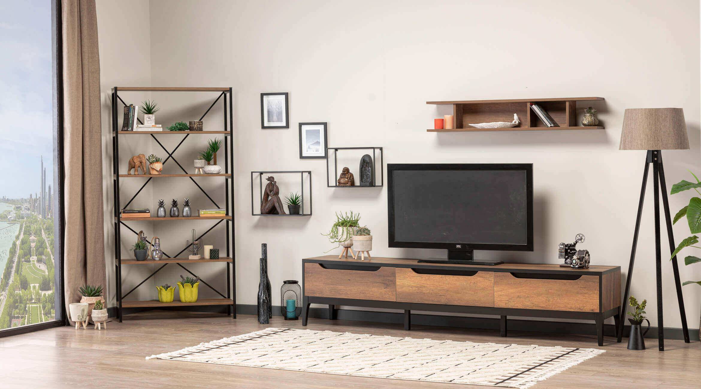 Luxury living wall modern wooden furniture TV stand wall shelf living room bookshelf