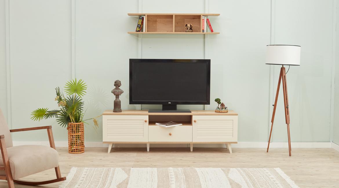 Living room TV stand complete wooden furniture wall shelf design furnishings