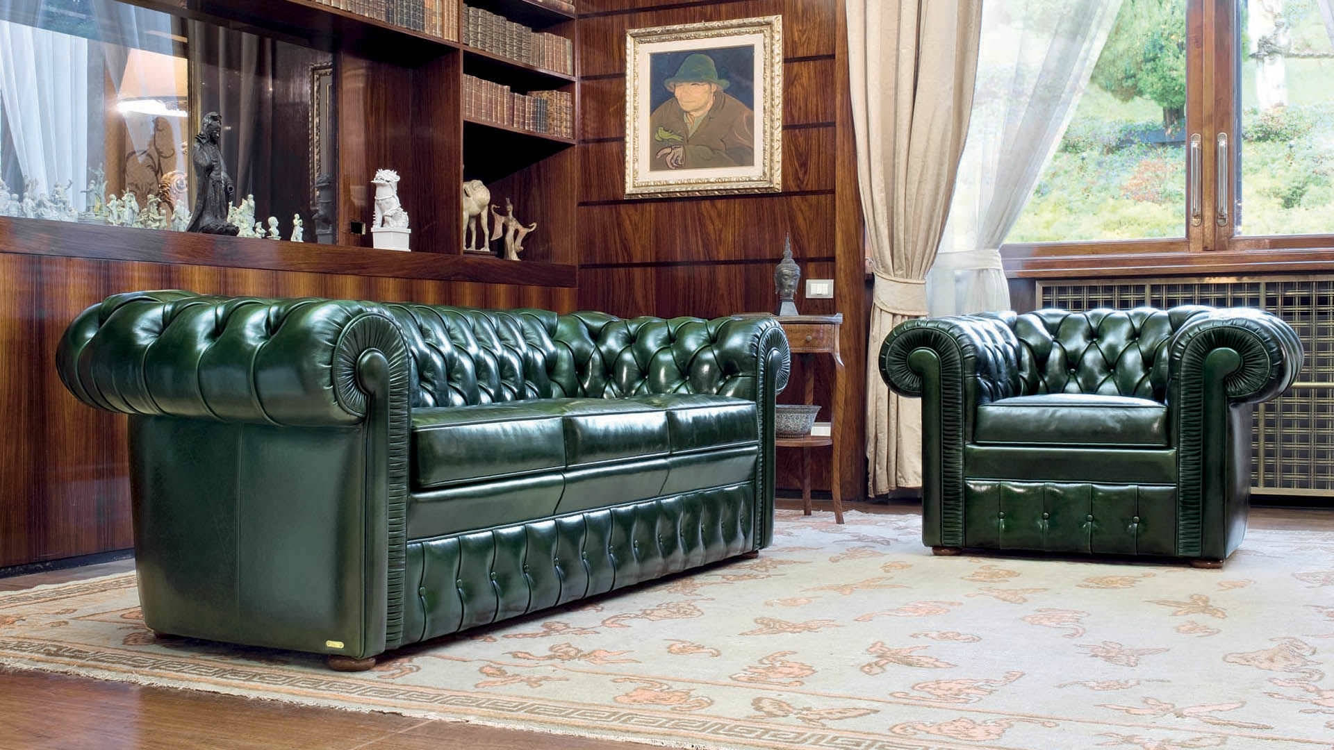 Sofa set 3+1 Chesterfield upholstered sofa seating set classic couch leather